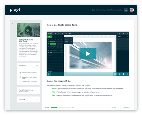 Pixel academy, desktop, course activity