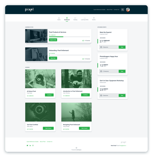 Pixel academy, desktop, dashboard page