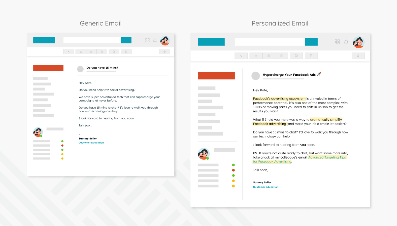 Personalized email comparison